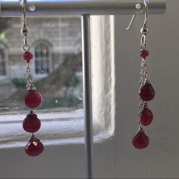 Natural Ruby Dangle Earrings - Picture 2 of 8